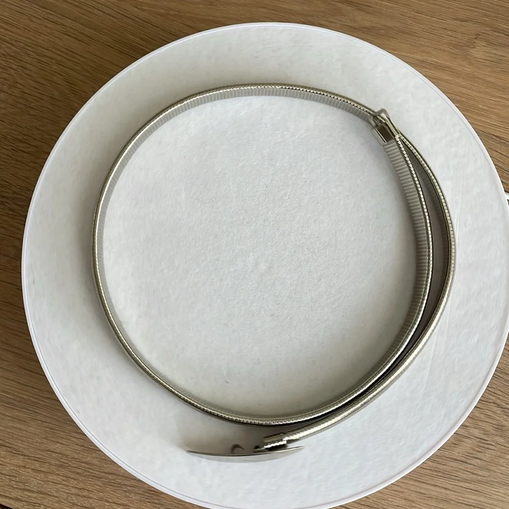 VINTAGE  SILVERTONE METALLIC SNAKE LINK STATEMENT SKINNY WAIST BELT